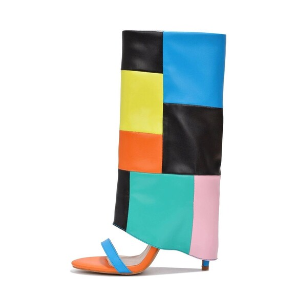 New Cape Robbin Parrish Multi Open Pointed Toe Stiletto Heel Foldover Boots Sz 6 - Picture 3 of 10